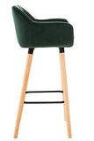 Lot De 2 Tabourets De Bar Grant en Velours I Chaise Haute De Bar Et De Cuisine I Assise Et Dossier Rembourrés I Empiétement en Bois, Couleur:Vert