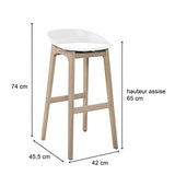 MOB-IN Tabourets de Bar Îlot Central Bois et Blanc Riva 65cm | Lot de 4