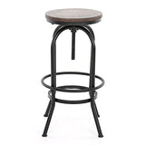Kosmi - Tabouret de Bar en métal Noir Mat et Assise en Bois foncé, Tabouret à vis pour Hauteur Ajustable, Hauteur réglable de 65 à 85cm