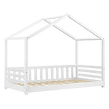 [en.casa] Lit d'enfant Design Forme Maison avec Barrière de Protection Anti-Chutes Lit Cabane avec Sommier à Lattes Construction Robuste Bois de Pin 160 x 80 cm Blanc Mat Laqué