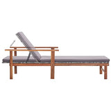 vidaXL Chaise Longue et Coussin Jardin Bain de Soleil de Patio Transat de Terrasse Extérieur Piscine Résine Tressée Gris Bois d'Acacia