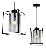 Light-Home Hella Cage Abat Jour Suspension Luminaire Lustre - Moderne Abat Jour Plafond pour Chambre Salon et Cuisine - en Metal et Verre - À 1 Lumières - Graphite - Long