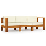 vidaXL Canapé de Jardin 3 Places et Coussins Sofa de Terrasse Canapé d'Extérieur Sofa de Jardin Meuble de Terrasse Blanc Crème Bois d'Acacia