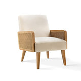 FABRICATION HAUS Fauteuil Salon en Velours Fauteuil de Coiffeuse Chaise Rembourrée avec Bras en Rotin & Pieds en Bois pour Salon, Beige