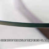 Table basse moderne, table basse avec plateau en verre, table basse en verre et bois, table basse triangulaire en bois, pièce maîtresse élégante et robuste, plateau en verre trempé, parfaite for la dé