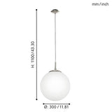 EGLO Lustre RONDO 1, suspension à flamme, lampe pendante en acier, couleur : nickel mat, verre : opale blanc mat, douille : E27, Ø : 30 cm