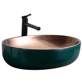 HEIFEN Art Lavabo Céramique Conteneur Récepteur Évier Rectangulaire Évier Rétro en Métal Vitré Au-Dessus du Comptoir en Bronze Robinet De Drainage Taille Taille 55 * 40 * 14cm
