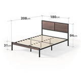 ZINUS 30 cm Mory Sommier plateforme en bois et en métal avec tête de lit en deux parties | Support à lattes en bois | Facile à monter | 180 x 200 cm | Marron