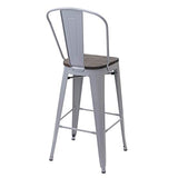 2X Tabouret de Bar HWC-A73 avec siège en Bois, Chaise comptoir avec Dossier, métal, Design Industriel ~ Gris