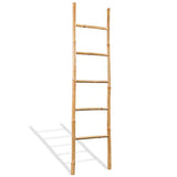 vidaXL Echelle à Serviettes 5 Echelons Tangement de Serviettes Porte-serviettes Support Douche Salle de Bain Maison Intérieur Bambou 150 cm