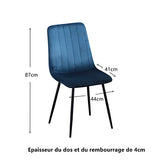 GOLDFAN Chaises Set de 4 Bleu Chaise de Salle à Manger de 4 Chaise de Cuisine Assise rembourrée en Velours Pieds en métal Stable, Bandes Bleues