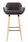 Tabouret De Bar Grant En Velours I Chaise Haute De Bar Et De Cuisine I Assise Et Dossier Rembourrés I Empiétement En Bois I, Couleur:gris