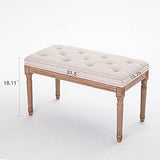 XRHOM Banc Banquette Rembourrée en Tissu Bois Massif Banc Capitonné de Salon Banquette de Salle de Séjour Meuble de Couloir Piano Maison Intérieur Lin 80x40x46cm, Beige