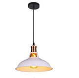 HLigExp Suspension industrielle,plafonnier rétro blanc classique, abat-jour suspendu en métal blanc rétro (câble réglable), très approprié pour café,bar ou cuisine E27(sans ampoule)[A-level energy ++]