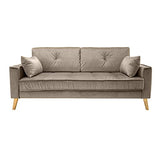 Meubletmoi Canapé Droit 3 Places en Velours Taupe avec accoudoirs 2 Coussins Pieds inclinés Bois - Design Classique Chic - Vlad