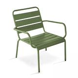 Fauteuil de Jardin Bas et Repose Pied en métal Vert Cactus