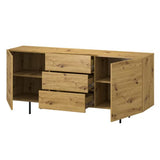 Target Home Buffet Loft Oak Wotan 2 portes avec pieds en métal (2 portes et 3 tiroirs)