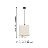 Eglo Suspension luminaire Surfleet, lustre au design nature pour salon et salle à manger, plafonnier à suspendre, lampe de plafond en lin beige, bois bambou et métal noir, douille E27