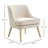 HOMCOM Fauteuil Lounge Design scandinave Pieds effilés Bois Massif hévéa revêtement Tissu Polyester Aspect Lin Beige