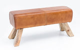 FineBuy Banc Bois Massif Cuir 90 x 43 x 30 cm Style rétro | Rembourré Banc | Banc en Cuir Salle à Manger Brun | Petit Banquette de lit Cuir véritable Banc Couloir