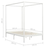 vidaXL Cadre de Lit à Baldaquin Lit Double Lit Adulte Lit Coffre Sommier à Lattes Chambre à Coucher Maison Blanc 140x200 cm Bois de Pin Massif