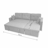 Alice's Home - Canapé d'angle Convertible en Tissu Gris Clair - IDA - 3 Places. Fauteuil d'angle réversible Coffre Rangement lit modulable. 2 Coussins Inclus.