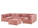 Beliani - Canapé Panoramique Modulable - Lemvig - 6 Modules et Pouf Ottoman, en Velours Côtelé, Rose
