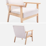 Alice's Home - Fauteuil scandinave en Bois et Tissu crème. Isak. L 64 x P 69.5 x H 73cm