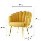 Baroni Home Fauteuil en Tissu avec Assise et Dossier Rembourrés, Fauteuil de Salon avec Jambes Dorées en Fer, Fauteuil Ergonomique et Confortable pour Chambre, Séjour, Bureau, Jaune, 67x64x77 cm