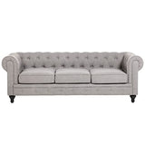 Beliani - Ensemble Canapé et Fauteuil - Chesterfield - 3 Places, en Tissu et Bois de Chêne, Gris Clair