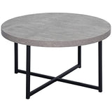 HOMCOM Table Basse Ronde Effet béton ciré en Bois et métal - Ø 80 x 45 cm - piètement croisé