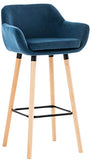 Tabouret De Bar Grant En Velours I Chaise Haute De Bar Et De Cuisine I Assise Et Dossier Rembourrés I Empiétement En Bois I, Couleur:bleu
