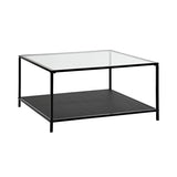 MEUBLE COSY Tables Basses avec étagère Carré Bout de Canapé Industriel en Verre Trempé et Cadre en Métal, Noir, 80x80x42cm