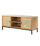 Casâme - Meuble TV 2 Portes Cannage en Rotin avec 2 Niches - Piètement en Métal Noir - Style Moderne et Naturel - pour Salon, Chambre - L120 x P39 x H51cm