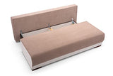 MEUBLO Canapé Convertible 3 Places Tissu + Simili Cuir Nisa (Beige) Canapé en lit Convertible avec Coffre de Rangement 3 Places Relax Droit - en Tissu