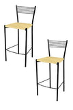 Tommychairs - Set 2 tabourets Modernes et Design Elegance pour la Cuisine et Bar, avec Structure en Acier peindré Noir et Assise en simil Paille Coleur Ivoire Natural