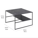 Marque Amazon - Movian Table basse avec étagère, plateau effet marbre, base en métal noir, 70 x 70 x 45 cm