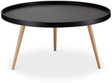 Furnhouse Ibbe Design Opus Ronde Table Basse de Salon Style Moderne Skandinave Table de Salon Noir, MDF et Bois Pieds en Bois de Hêtre Massif, 90x90x45 cm