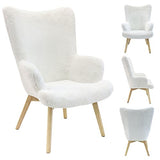 HOME DECO FACTORY Helsinki Imitation Fourrure Mobilier Assise Canape Fauteuil Confort Accoudoir Siege Salon Salle A Manger, Textile-Polyester, Blanc, 65 x 74 x 100