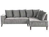 Canapé Moderne en Velours Gris d'Angle Gauche Pieds en Bois d'Eucalyptus Grena