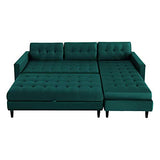 Selsey KOPENHAGA - Canapé d’Angle avec Pouf (Tissu Monolith 37 Vert Bouteille, Pieds Noirs en Bois, Coffre de Rangement intégré dans Le Pouf)