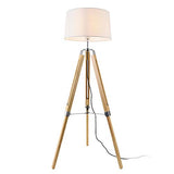 lux.pro Lampadaire Design Lampe à Pied Trépied avec Pieds en Bois et Métal Abat-Jour en Tissu E27 Hauteur 145 cm Bois Clair Chrome Blanc