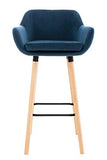 Tabouret De Bar Grant En Velours I Chaise Haute De Bar Et De Cuisine I Assise Et Dossier Rembourrés I Empiétement En Bois I, Couleur:bleu