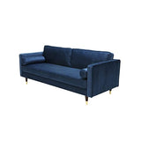CONCEPT USINE - Canapé Nalha Bleu en Velours 3 Places - Revêtement en Velours 100% Polyester - avec Accoudoirs - 2 Longs Coussins Ronds Déhoussables - Largeur 199 cm - Résistant, Design Élégant