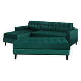 Selsey KOPENHAGA - Canapé d’Angle avec Pouf (Tissu Monolith 37 Vert Bouteille, Pieds Noirs en Bois, Coffre de Rangement intégré dans Le Pouf)