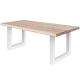 COMIFORT Table à Manger - Meuble de Salon Bureau Bureau Robuste et Moderne en Chêne Massif Blanchi avec Côté Ondulé, Pieds en Acier Blanc en U (220x100 cm)