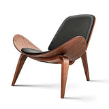 Rimdoc Chaise de salon moderne à coquille du milieu du siècle, fauteuil de salon en simili cuir, meubles scandinaves en bois, chaise de détente pour chambre à coucher