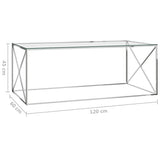 vidaXL Table Basse Table d'Appoint Table de Canapé Meuble de Salon Salle de Séjour Maison Intérieur Argenté 120x60x45 cm Acier Inoxydable et Verre