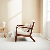 Alice's Home - Fauteuil à bouclettes Pieds Bois d'hévéa teinté Noyer Clair. 1 Place Droit Fixe. Pieds Compas scandinave. Structure en Bois Solide