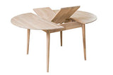 NORDICSTORY Escandi 4 Table de salle à manger nordique extensible ronde 120-155 cm, bois massif chêne, idéal pour cuisine salon, meubles design style nordique couleur chêne blanchi